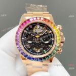 PPM Rolex Daytona Skeleton 4801 Rainbow Square Diamond Bezel Watch AAA Swiss Rolex